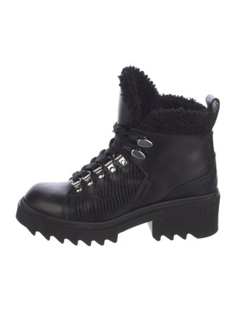 Chloé Leather Fur Trim Combat Boots