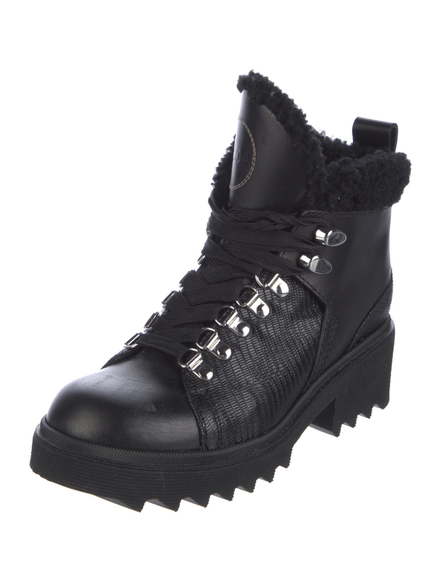 Chloé Leather Fur Trim Combat Boots