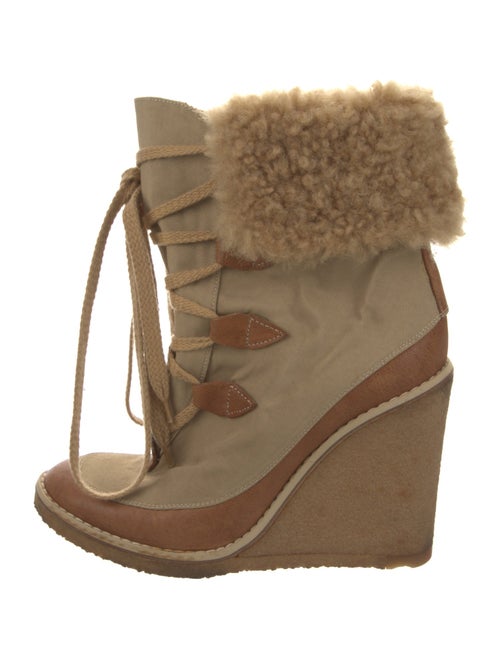 Chloé Canvas Fur Trim Lace-Up Boots