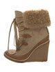 Chloé Canvas Fur Trim Lace-Up Boots