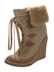 Chloé Canvas Fur Trim Lace-Up Boots