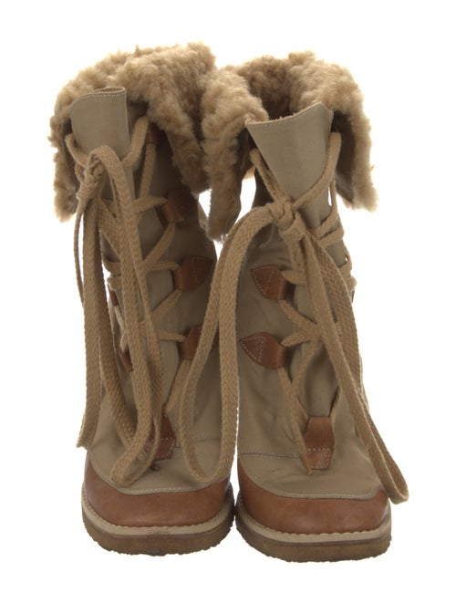 Chloé Canvas Fur Trim Lace-Up Boots