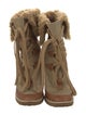 Chloé Canvas Fur Trim Lace-Up Boots