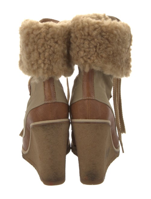 Chloé Canvas Fur Trim Lace-Up Boots