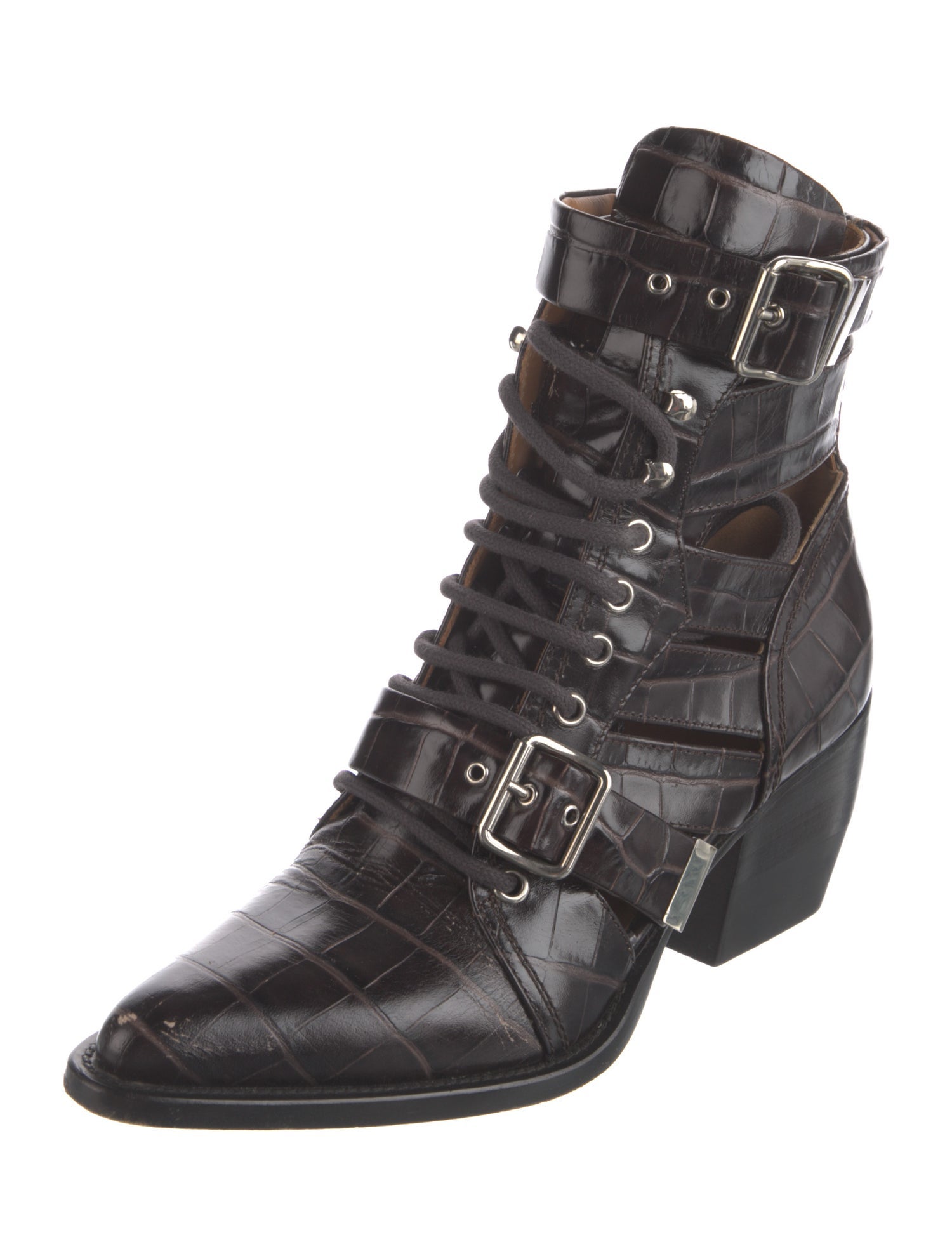 Chloé Leather Cutout Accent Lace-Up Boots