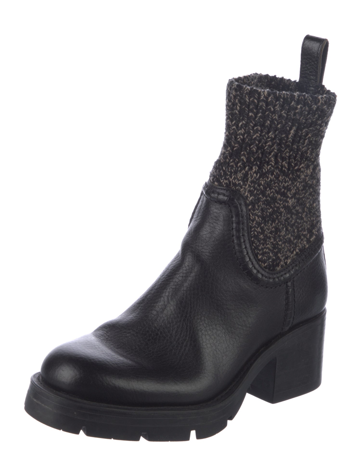 Chloé Leather Tweed Pattern Sock Boots