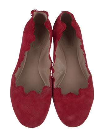 Chloé Suede Fringe Trim Accent Ballet Flats