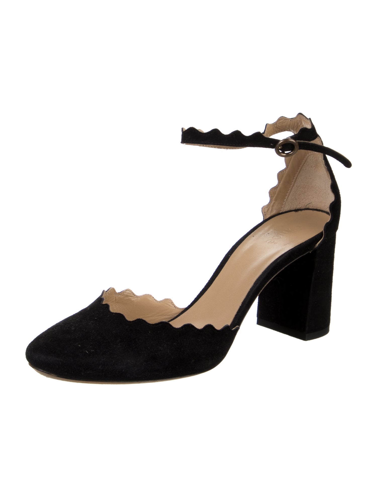 Chloé Suede Scalloped Accent D'Orsay Pumps