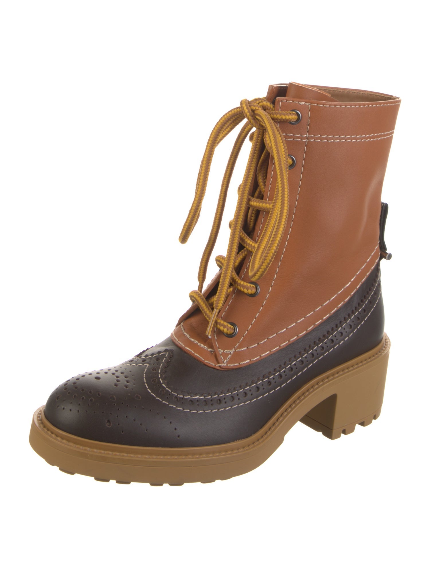 Chloé Leather Colorblock Pattern Lace-Up Boots