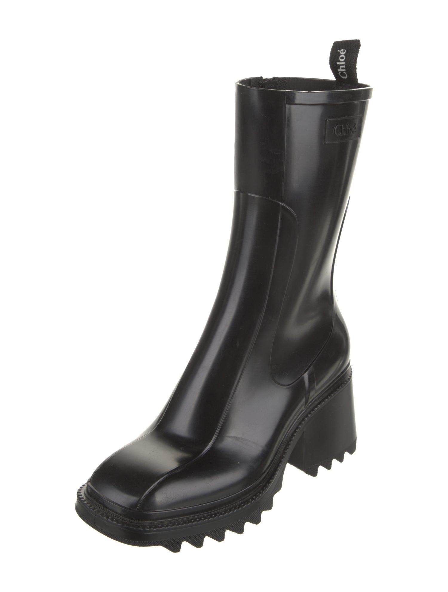Chloé Chloé Rubber Ankle Rain Boots Black Square-Toes