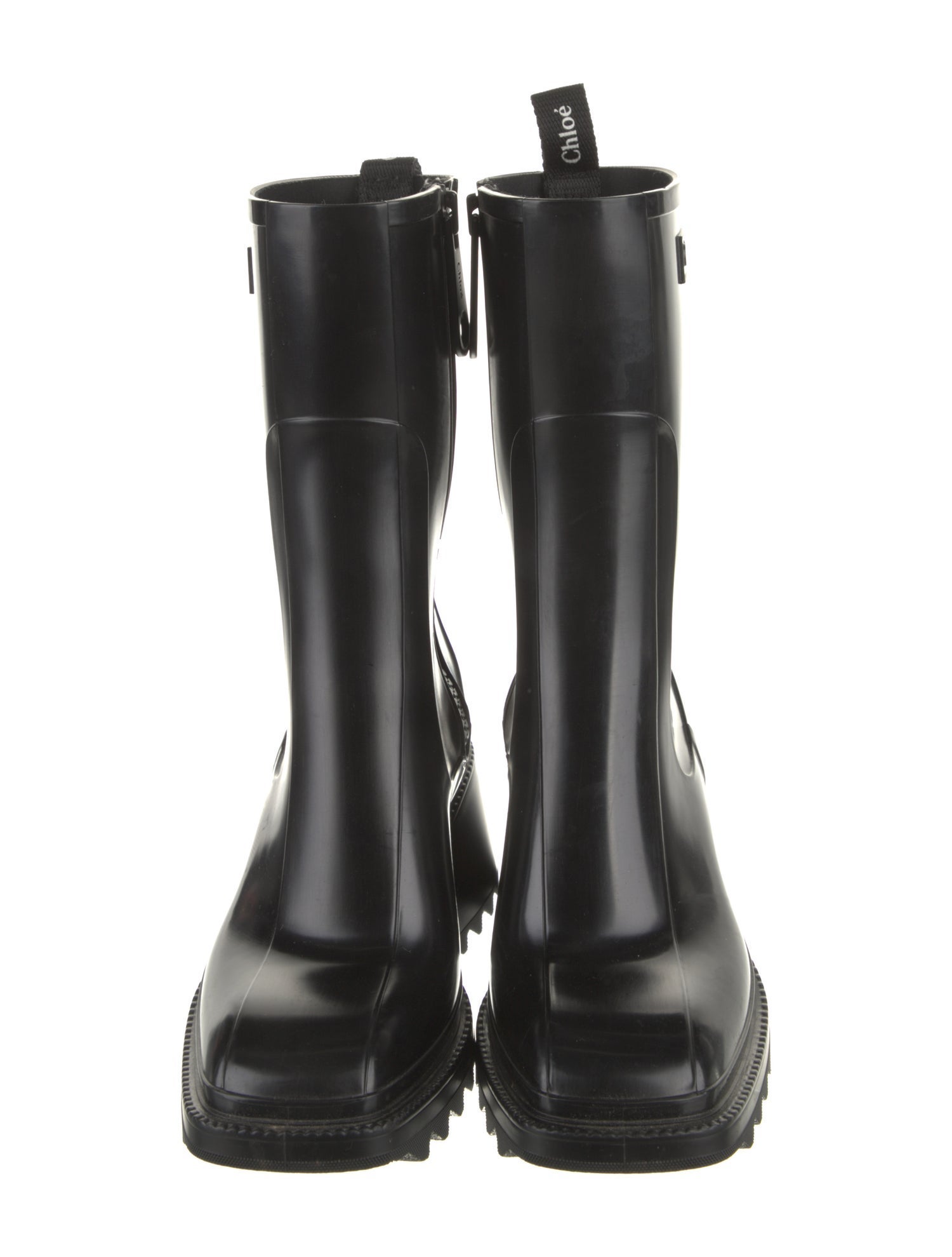 Chloé Chloé Rubber Ankle Rain Boots Black Square-Toes