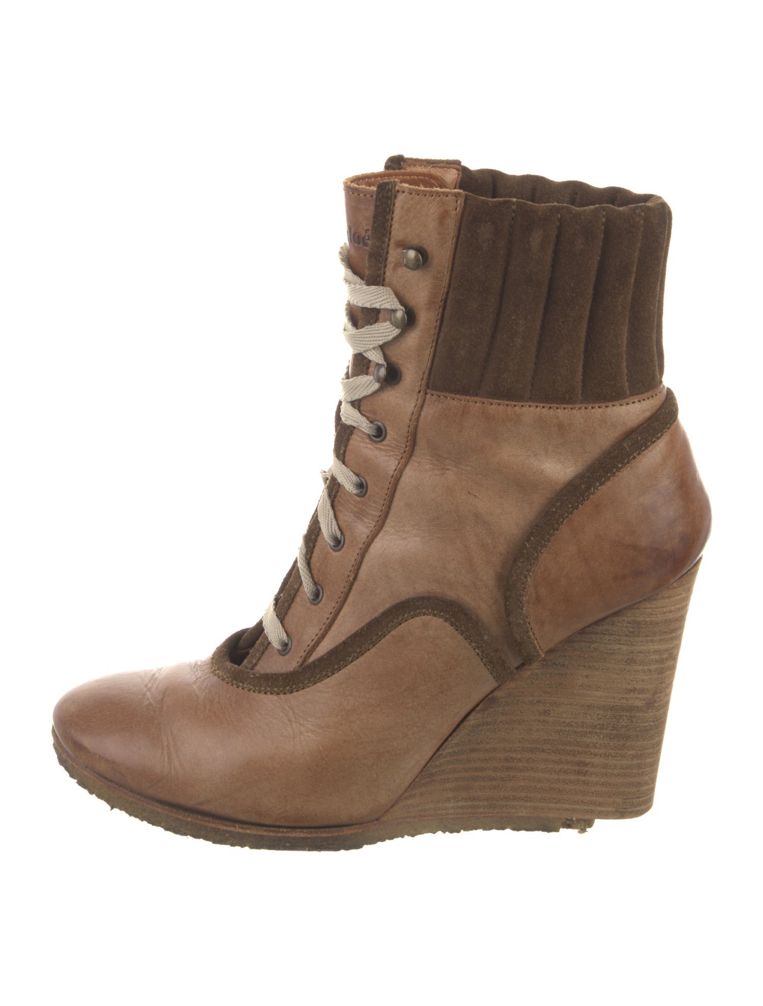Chloé Leather Colorblock Pattern Lace-Up Boots