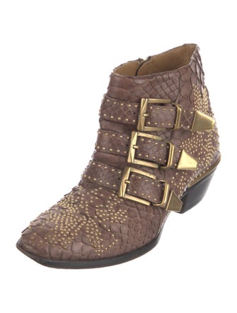 Chloé Python Studded Accents Western Boots