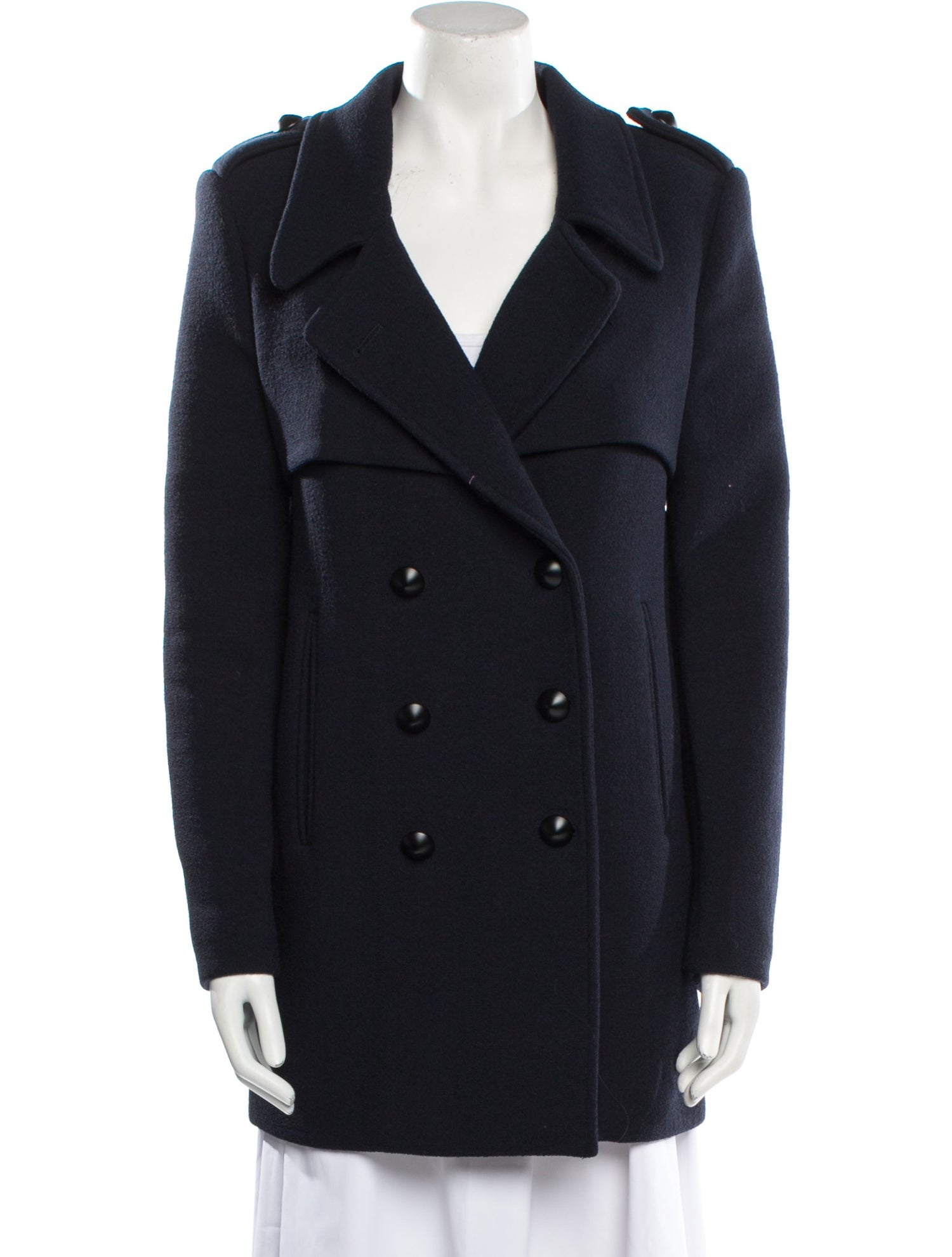 【関税&送料込】Chloe' Virgin Wool Blend Peacoat Chloé Chloé Virgin Wool Peacoat Blue Pointed Collar Short