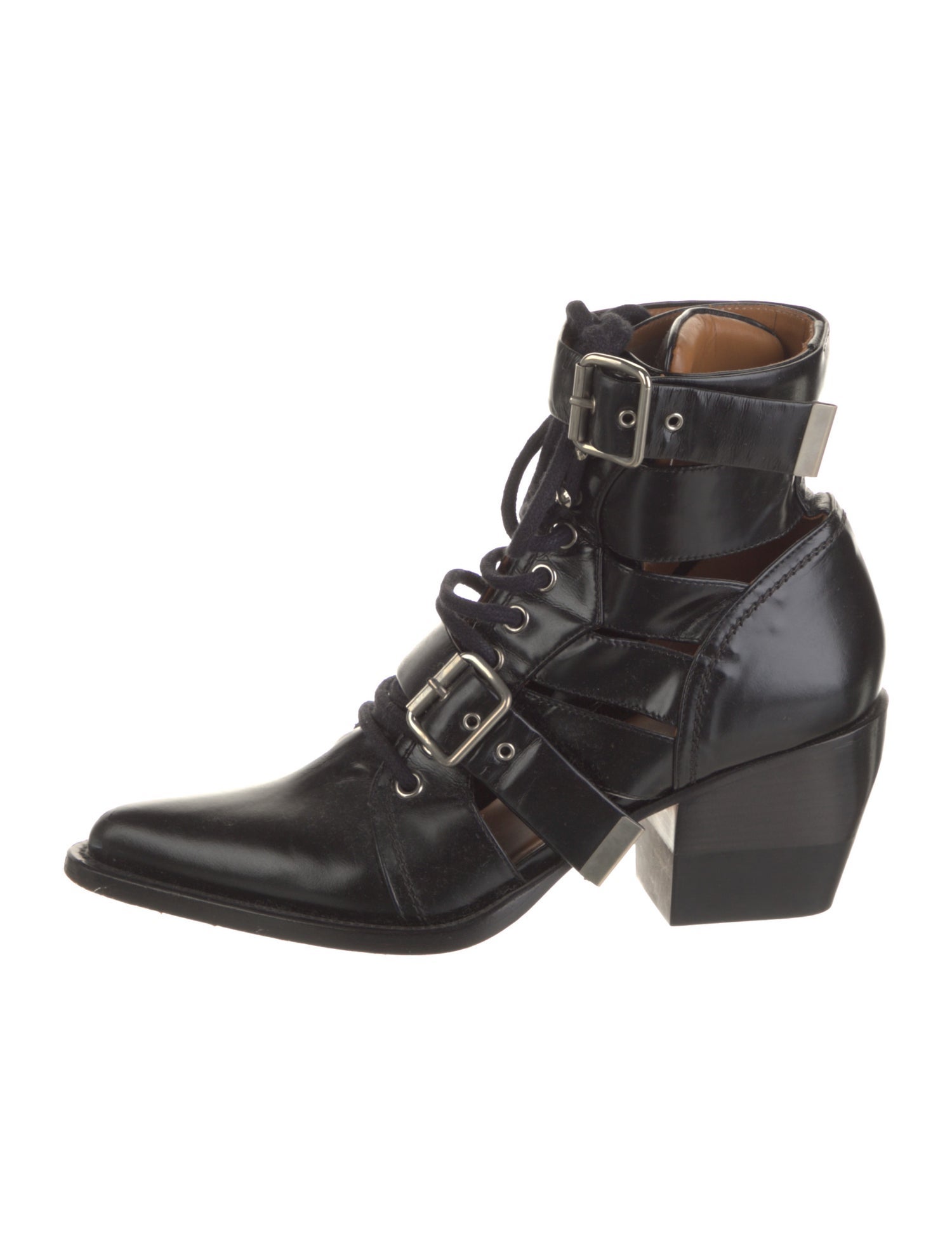 Chloé Leather Cutout Accent Lace-Up Boots