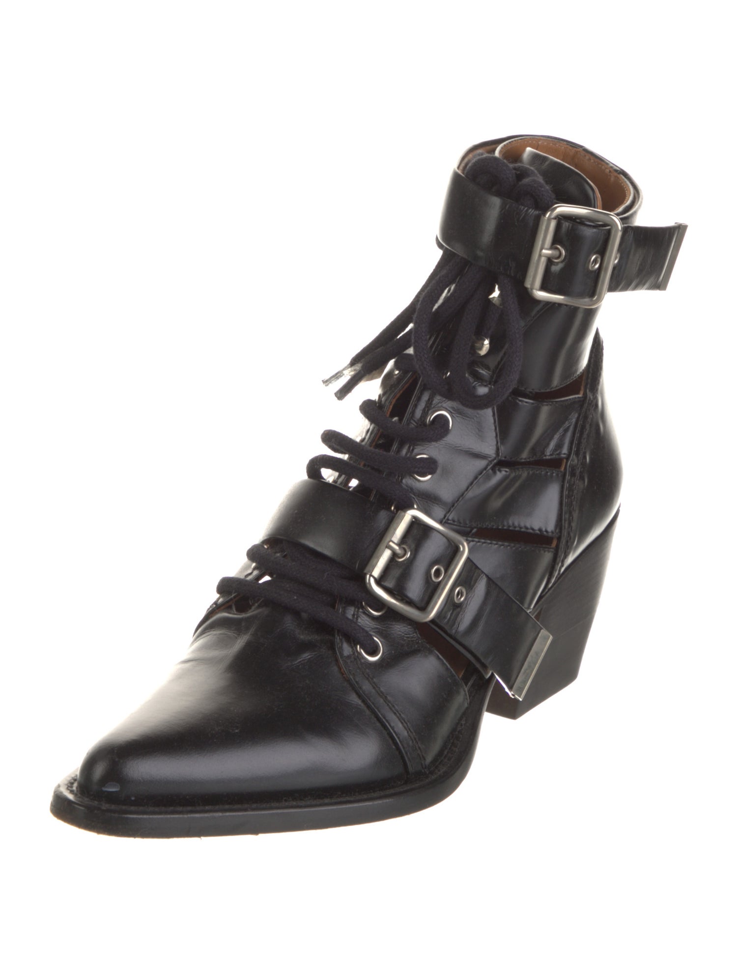 Chloé Leather Cutout Accent Lace-Up Boots