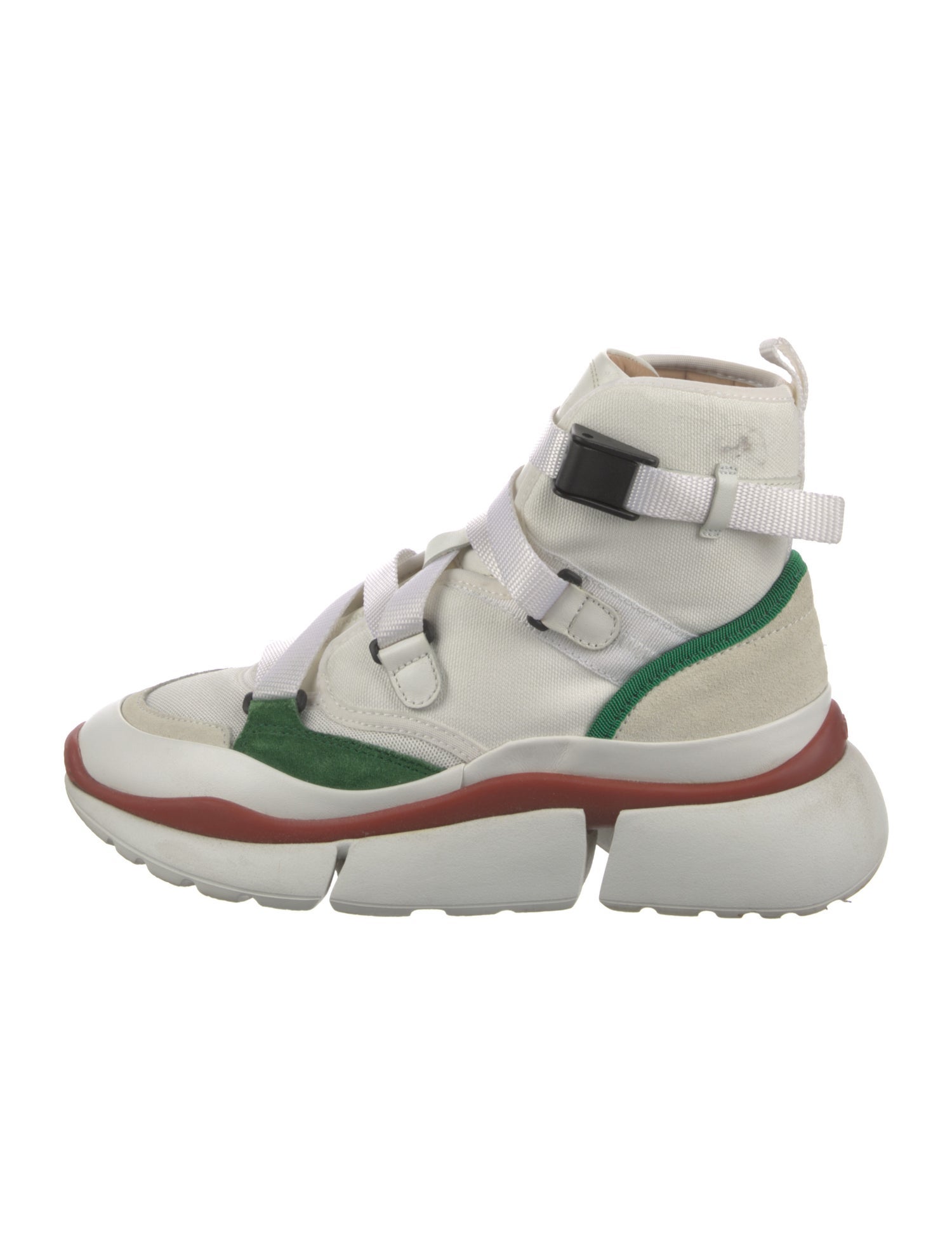 Chloé Canvas Leather Trim Embellishment Wedge Sneakers