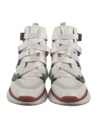 Chloé Canvas Leather Trim Embellishment Wedge Sneakers
