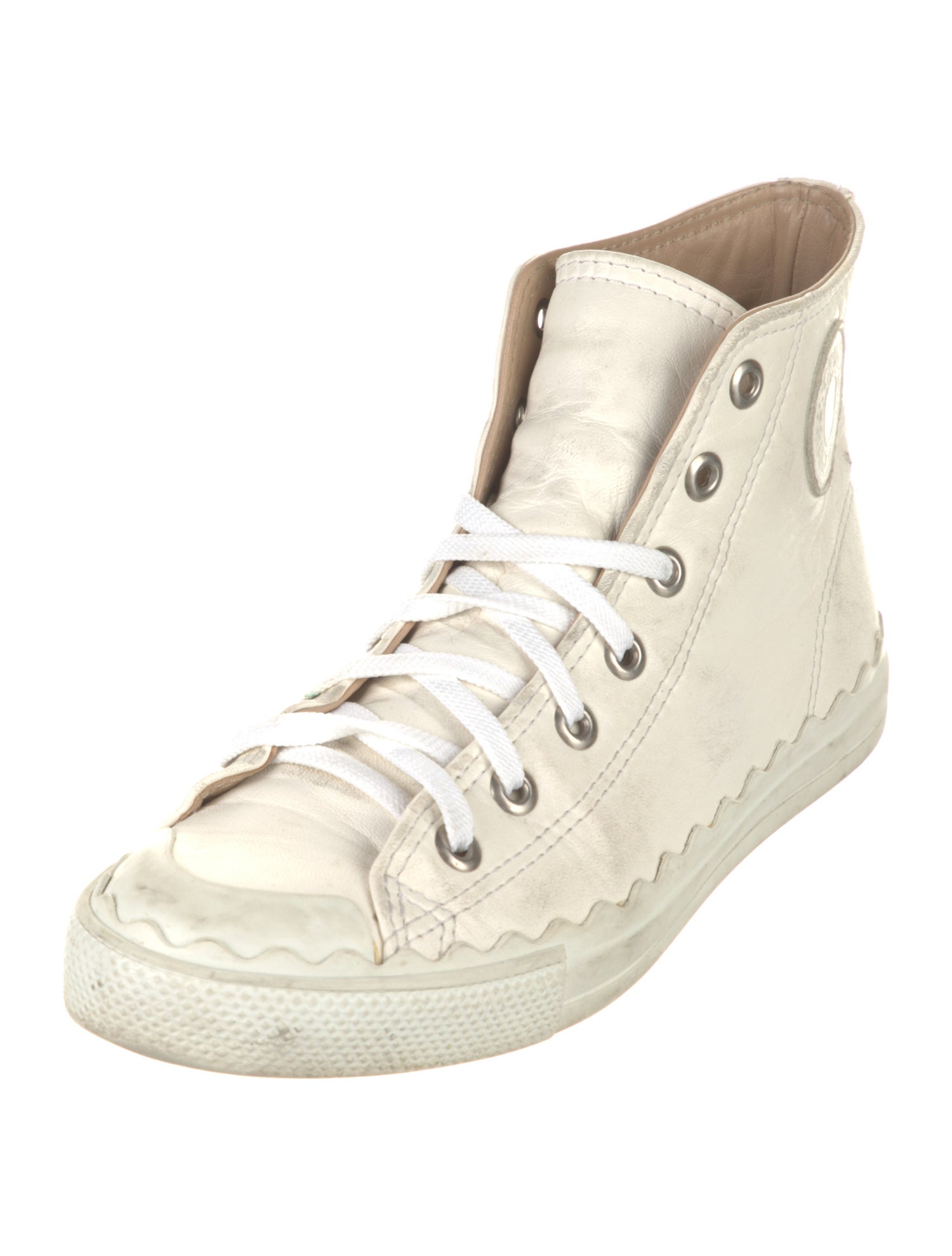 Chloé Leather Scalloped Accent Sneakers