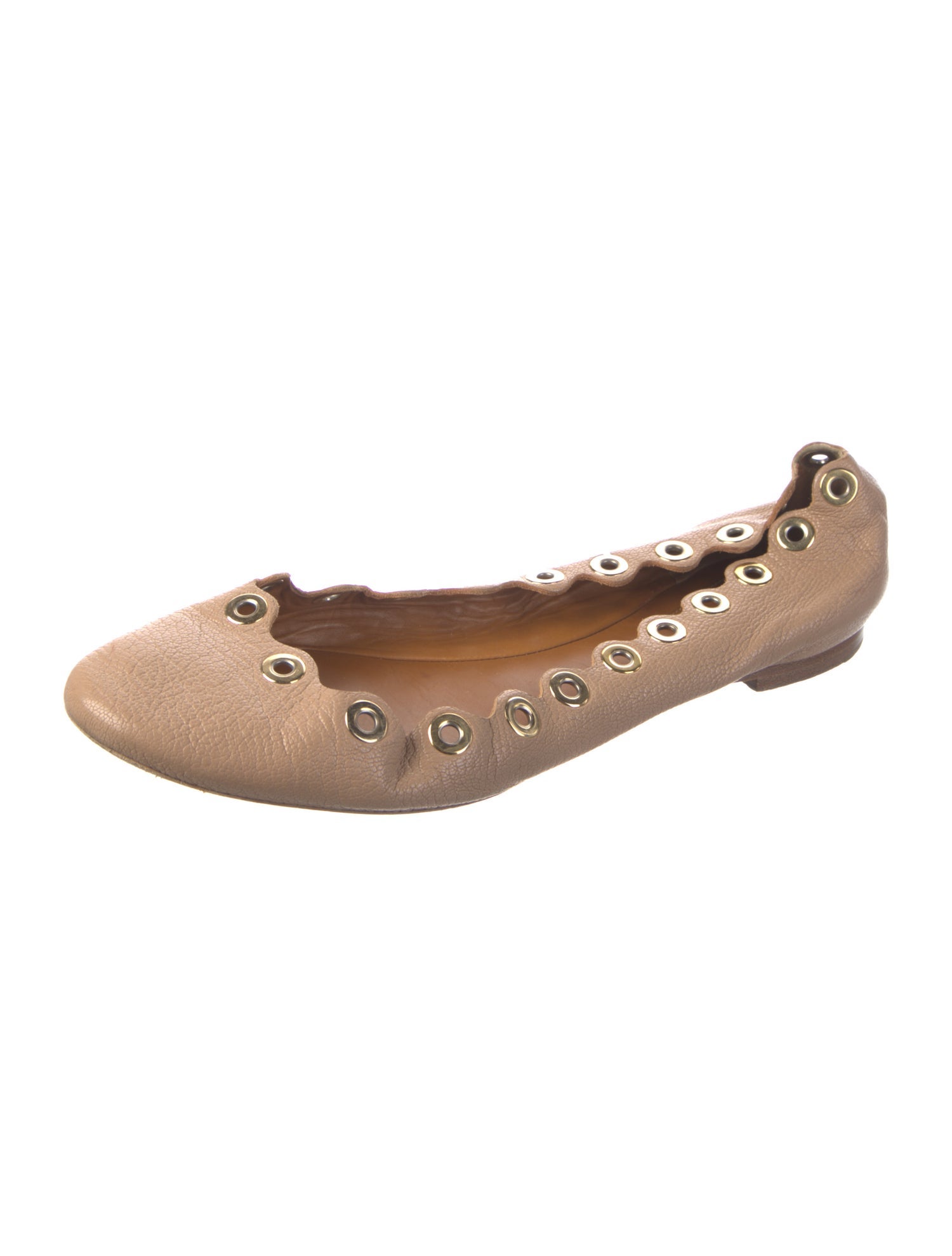 Chloé Leather Scalloped Accent Ballet Flats