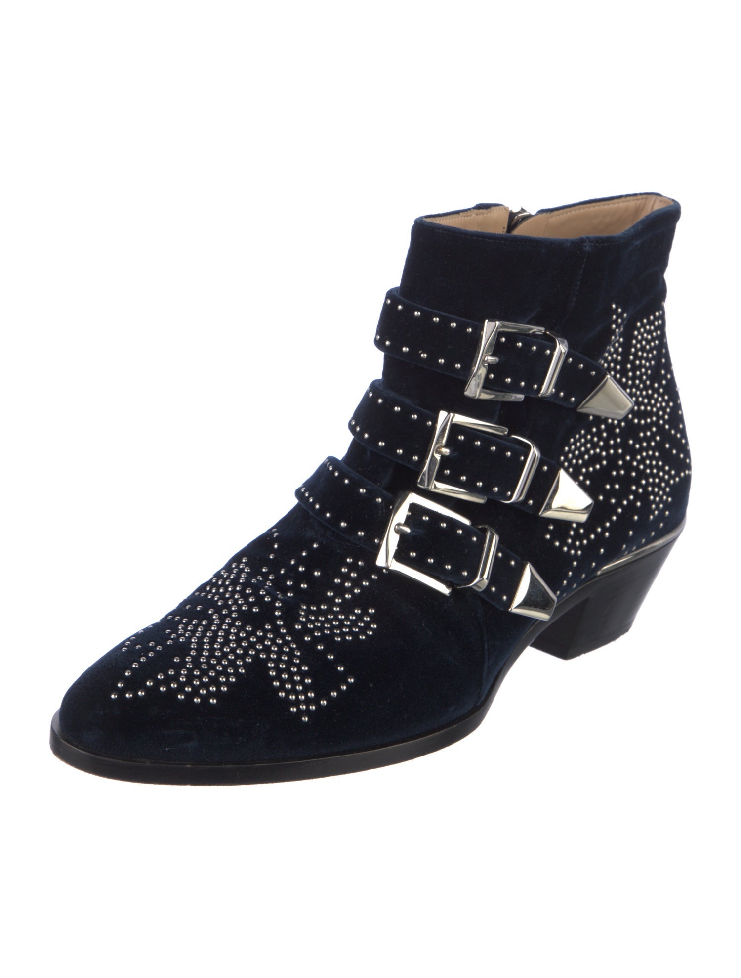 Chloé Velvet Studded Accents Western Boots