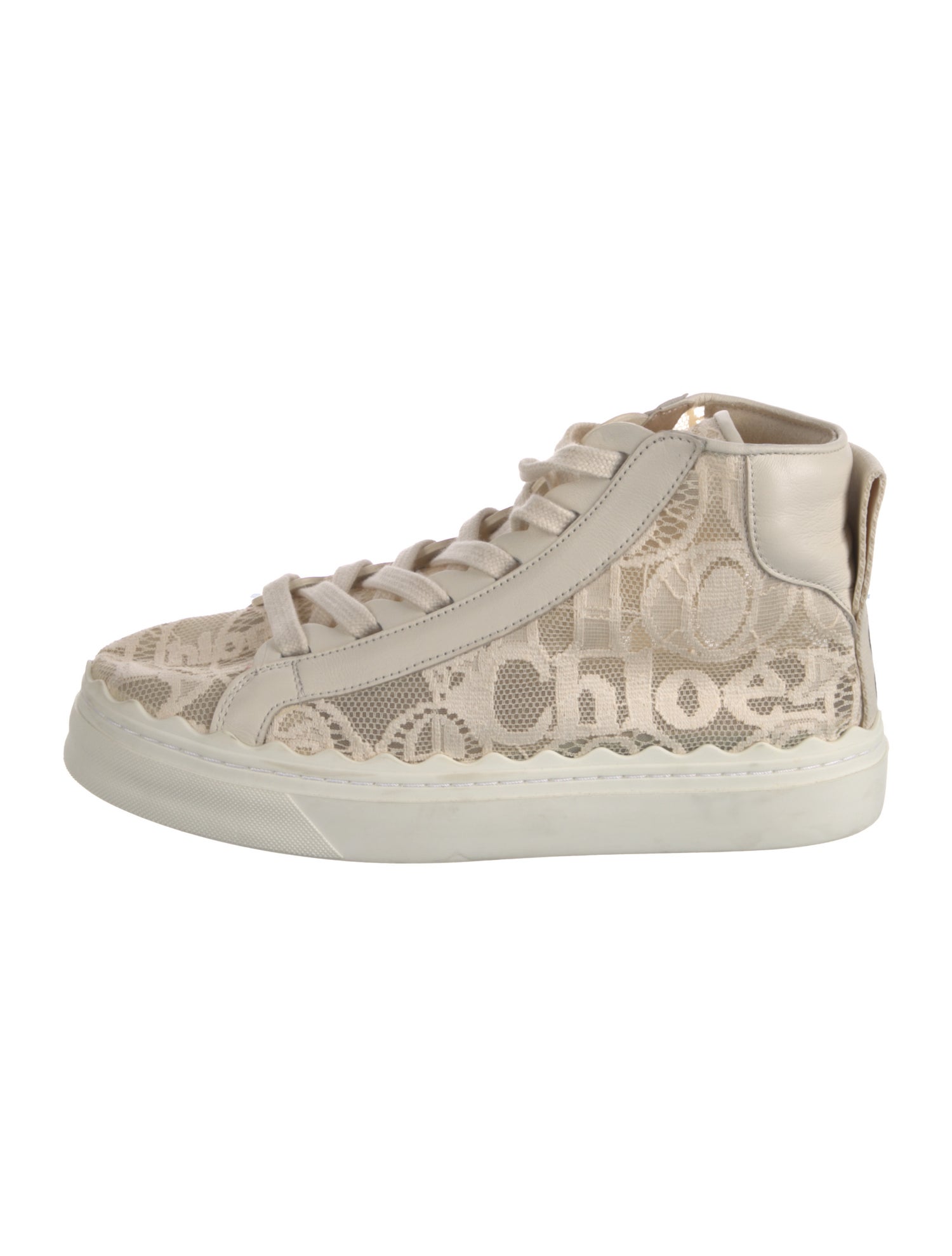 Chloé Lace Leather Trim Embellishment Sneakers