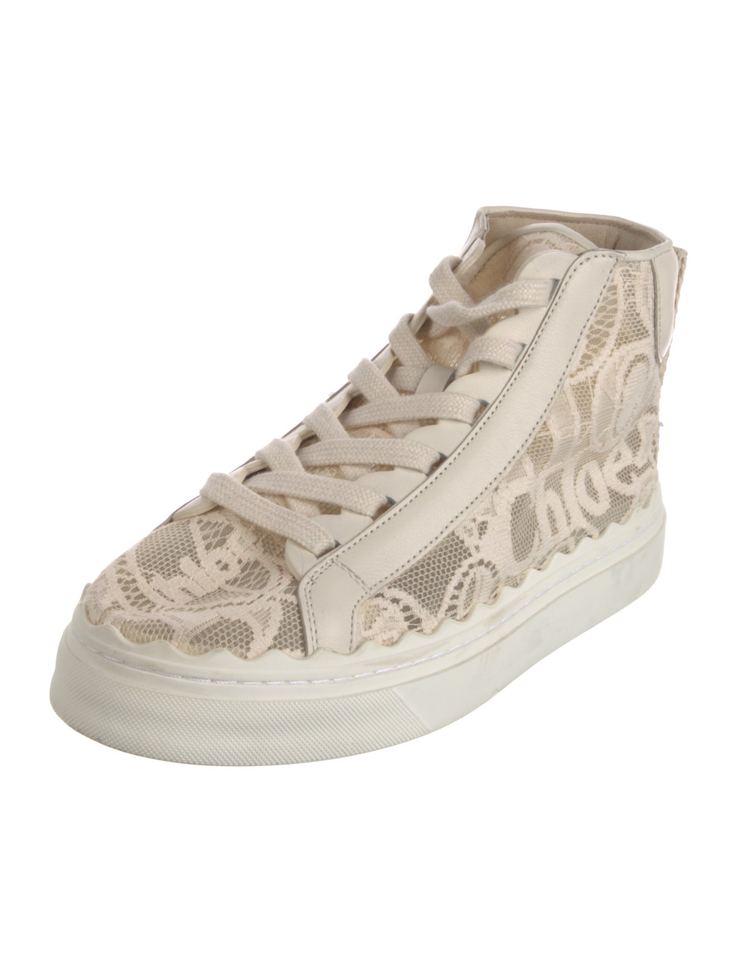 Chloé Lace Leather Trim Embellishment Sneakers