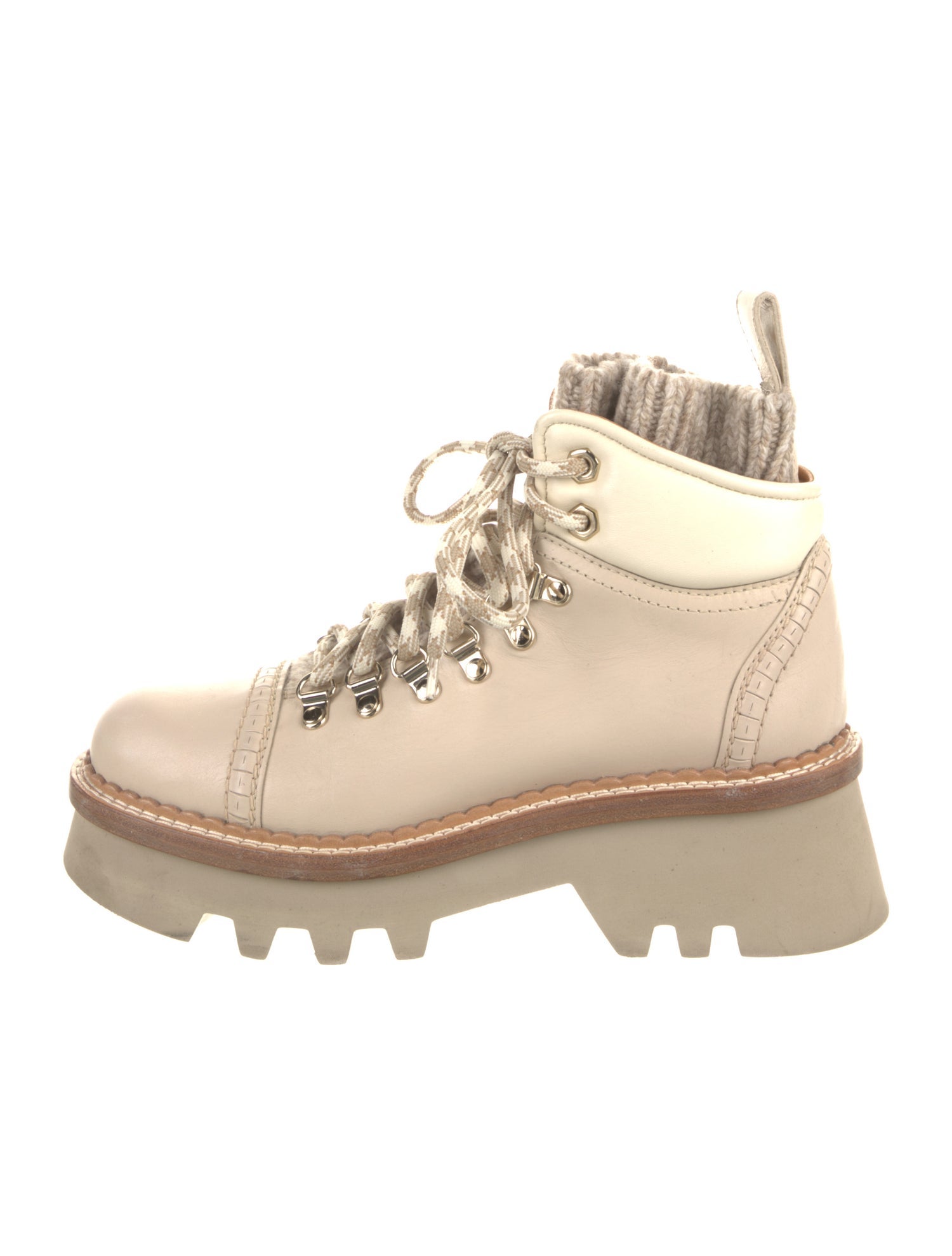 Chloé Leather Colorblock Pattern Combat Boots