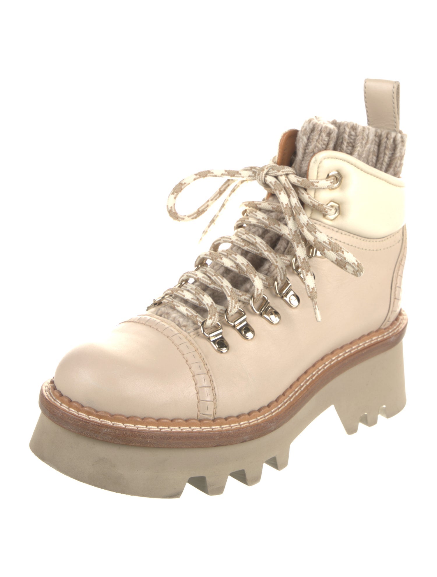 Chloé Leather Colorblock Pattern Combat Boots