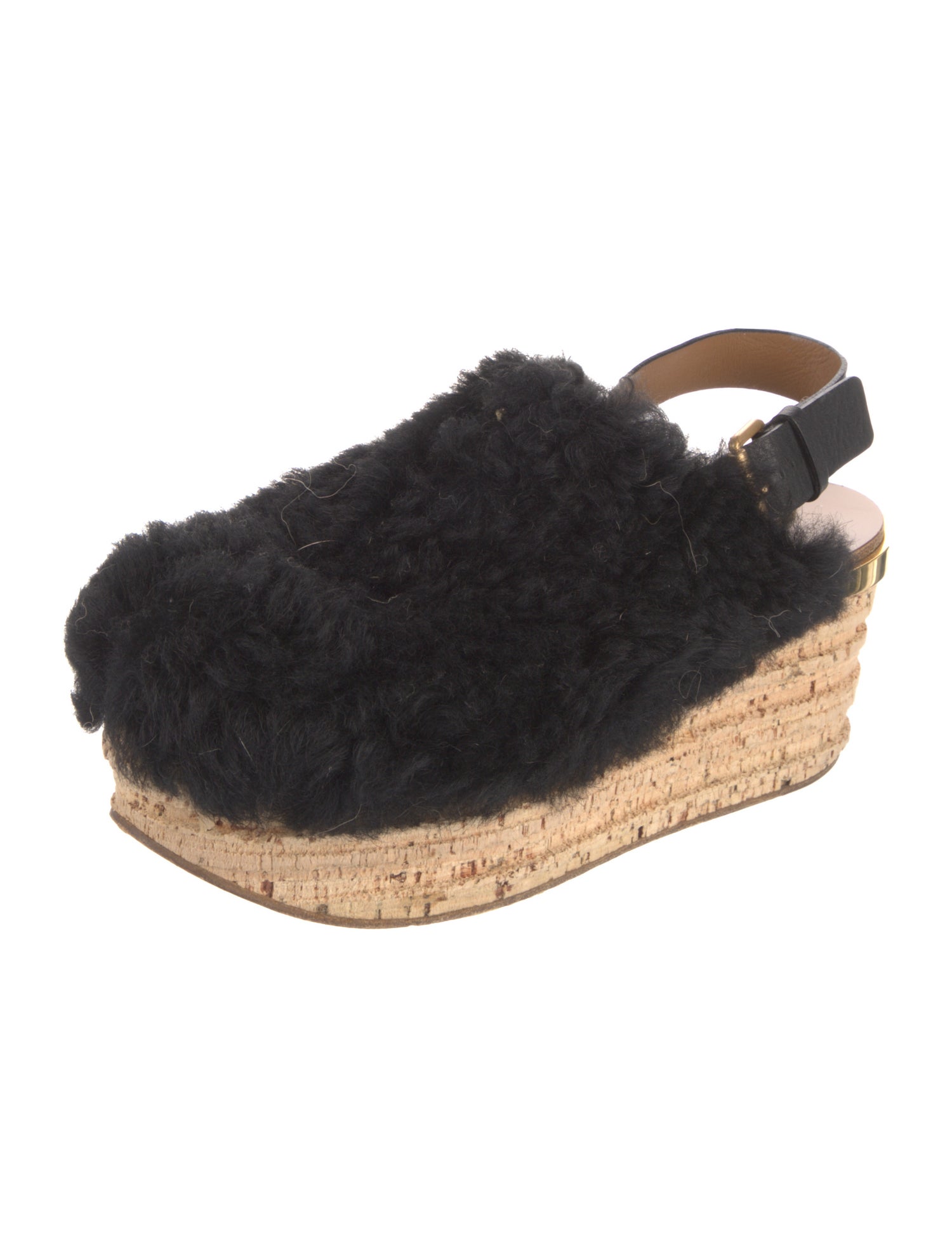 Chloé Shearling Leather Trim Embellishment Slingback Pumps