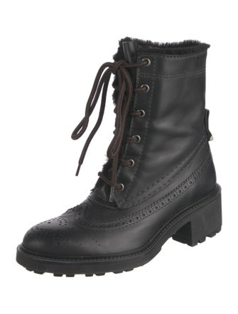 Chloé Leather Fur Trim Combat Boots
