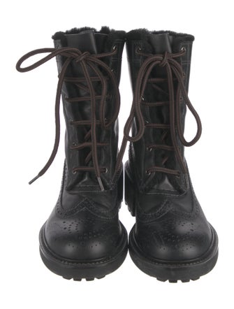 Chloé Leather Fur Trim Combat Boots