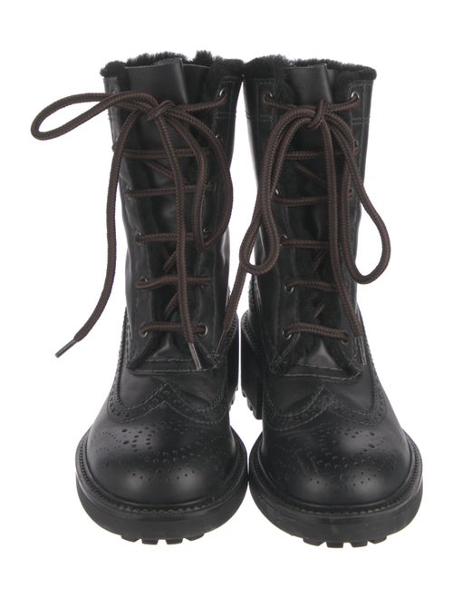 Chloé Leather Fur Trim Combat Boots