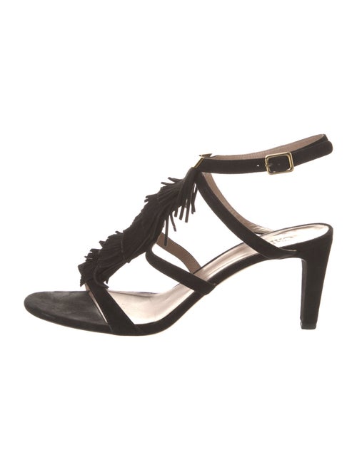 Chloé Suede Fringe Trim Accent T-Strap Sandals
