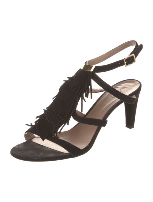 Chloé Suede Fringe Trim Accent T-Strap Sandals