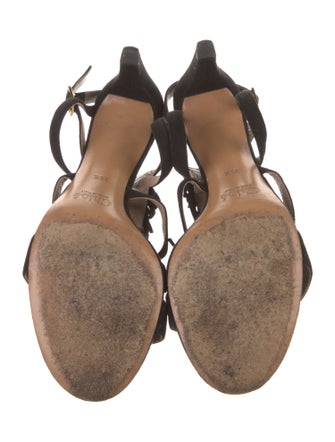 Chloé Suede Fringe Trim Accent T-Strap Sandals