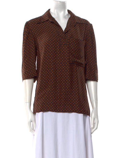 Chloé Printed Three-Quarter Sleeve Button-Up Top