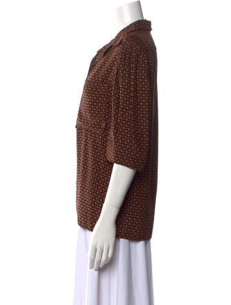 Chloé Printed Three-Quarter Sleeve Button-Up Top