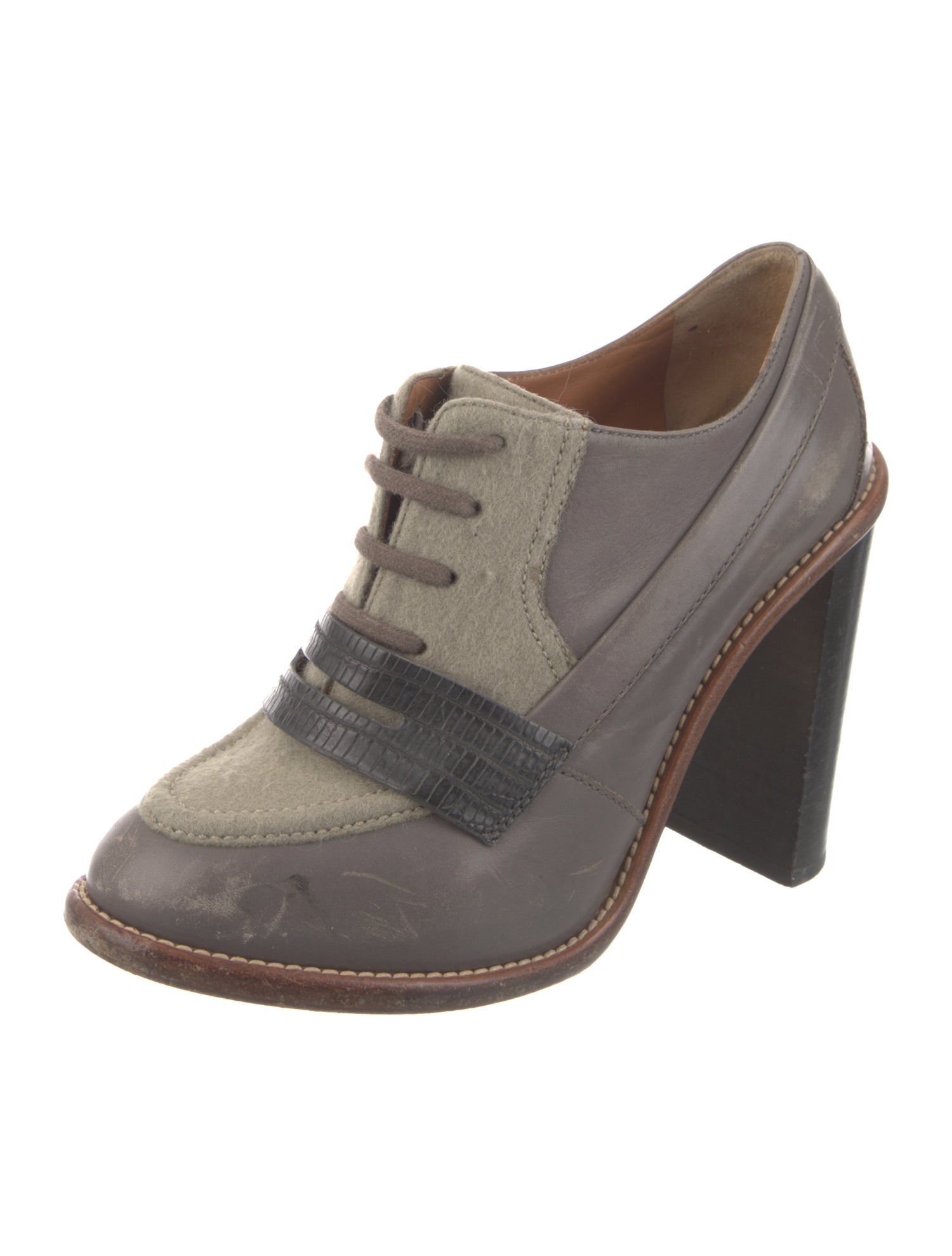 Chloé Leather Colorblock Pattern Lace-Up Boots