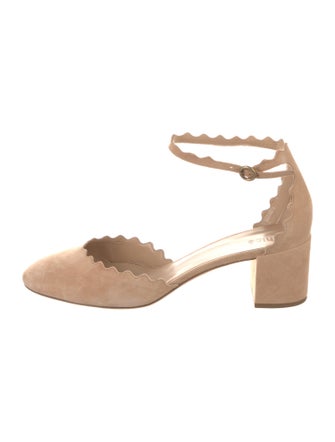 Chloé Suede Scalloped Accent D'Orsay Pumps