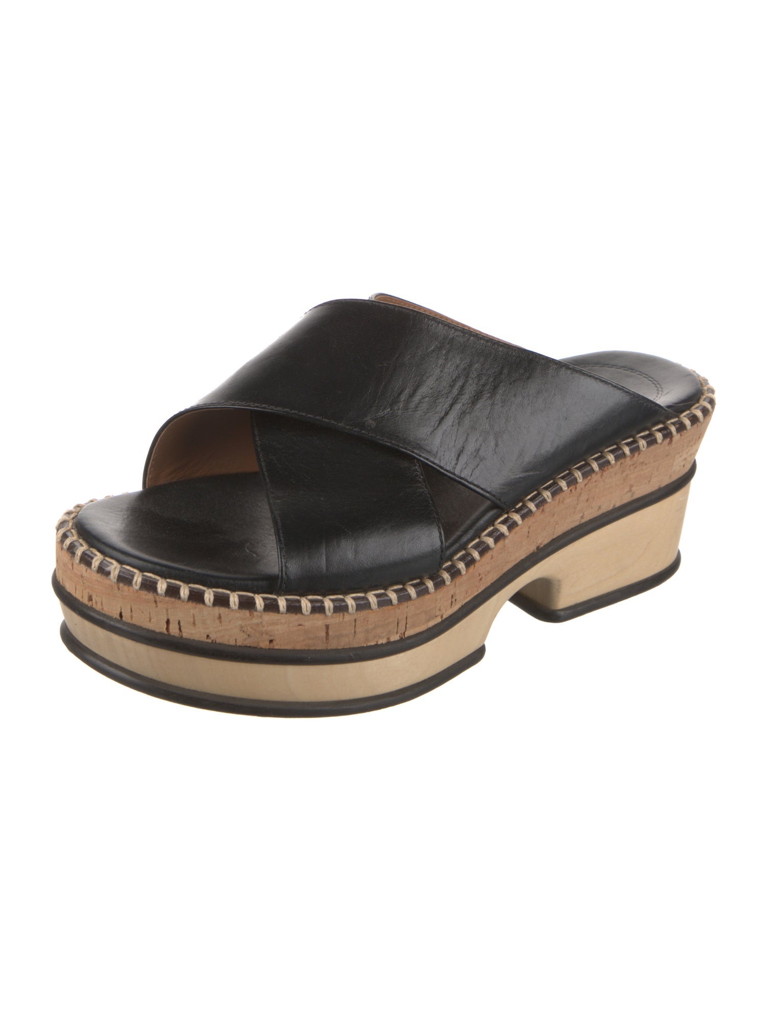 Chloé Leather Whipstitch Trim Slides