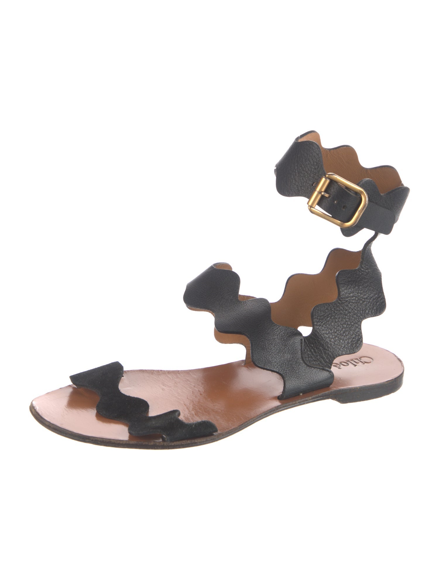 Chloé Leather Scalloped Accent Gladiator Sandals