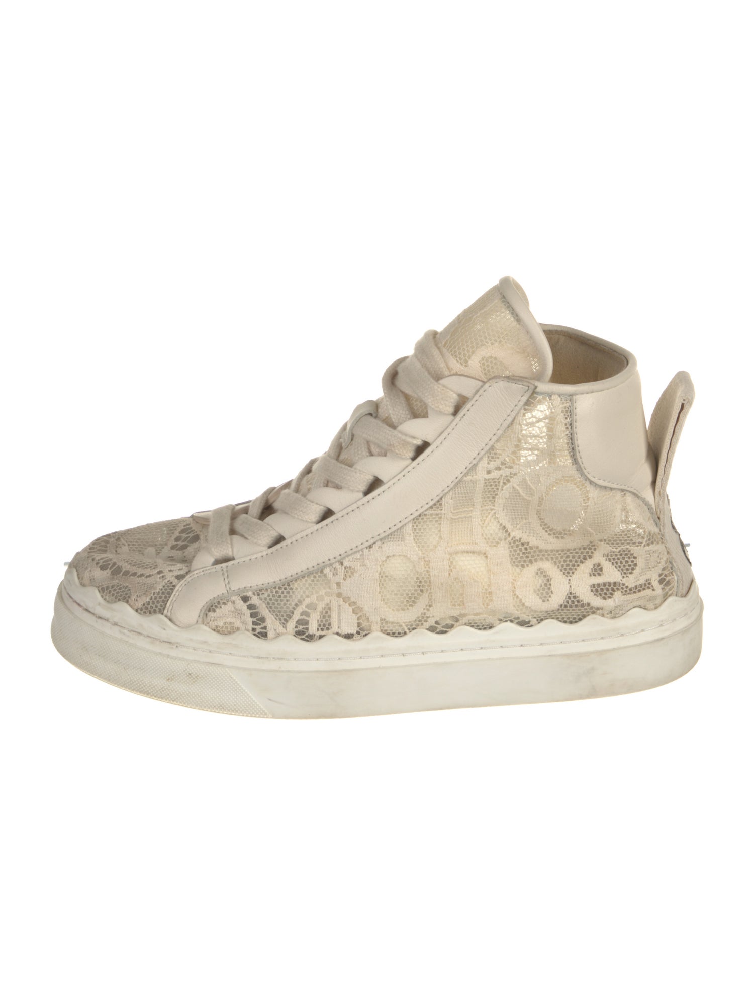 Chloé Lace Leather Trim Embellishment Sneakers