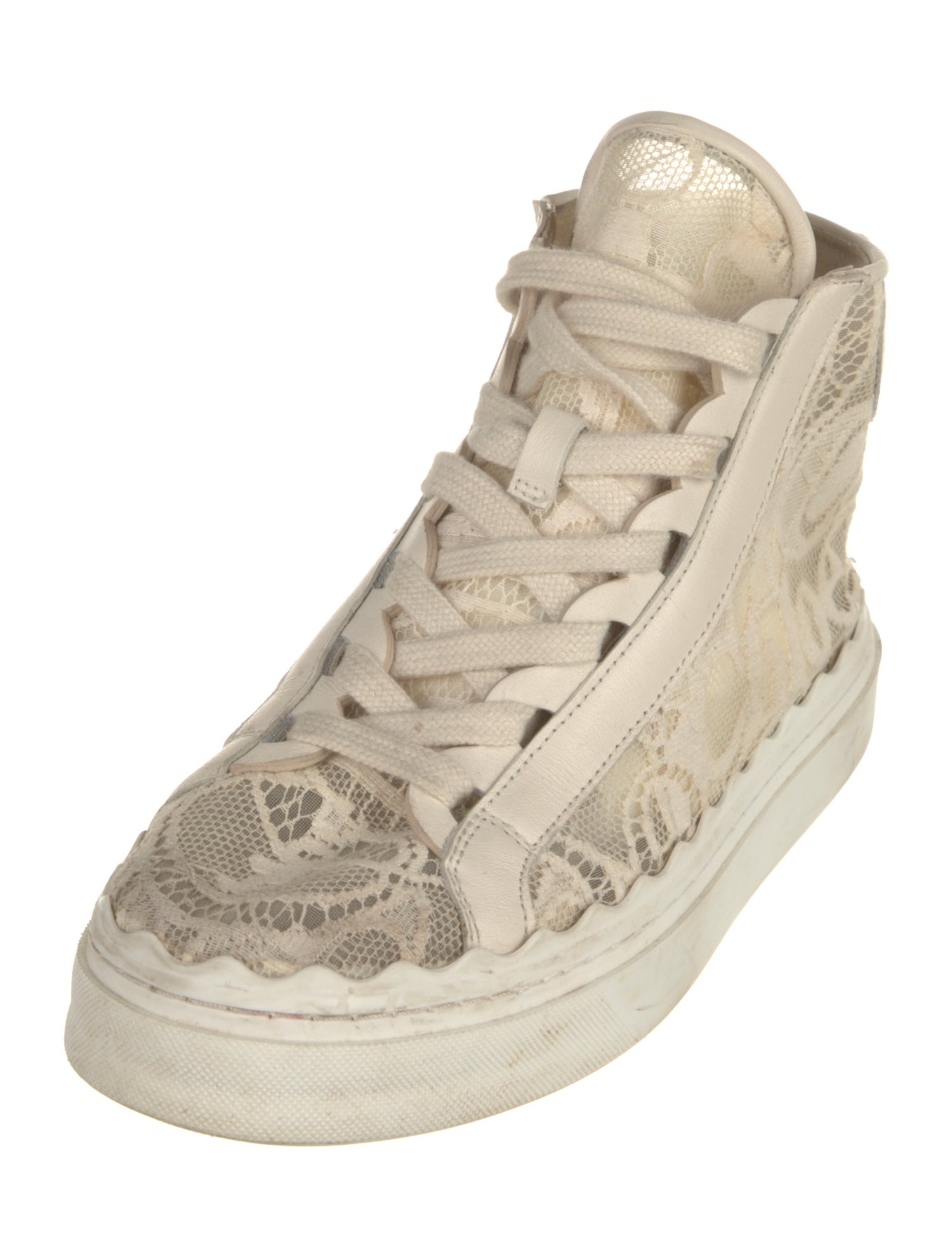 Chloé Lace Leather Trim Embellishment Sneakers
