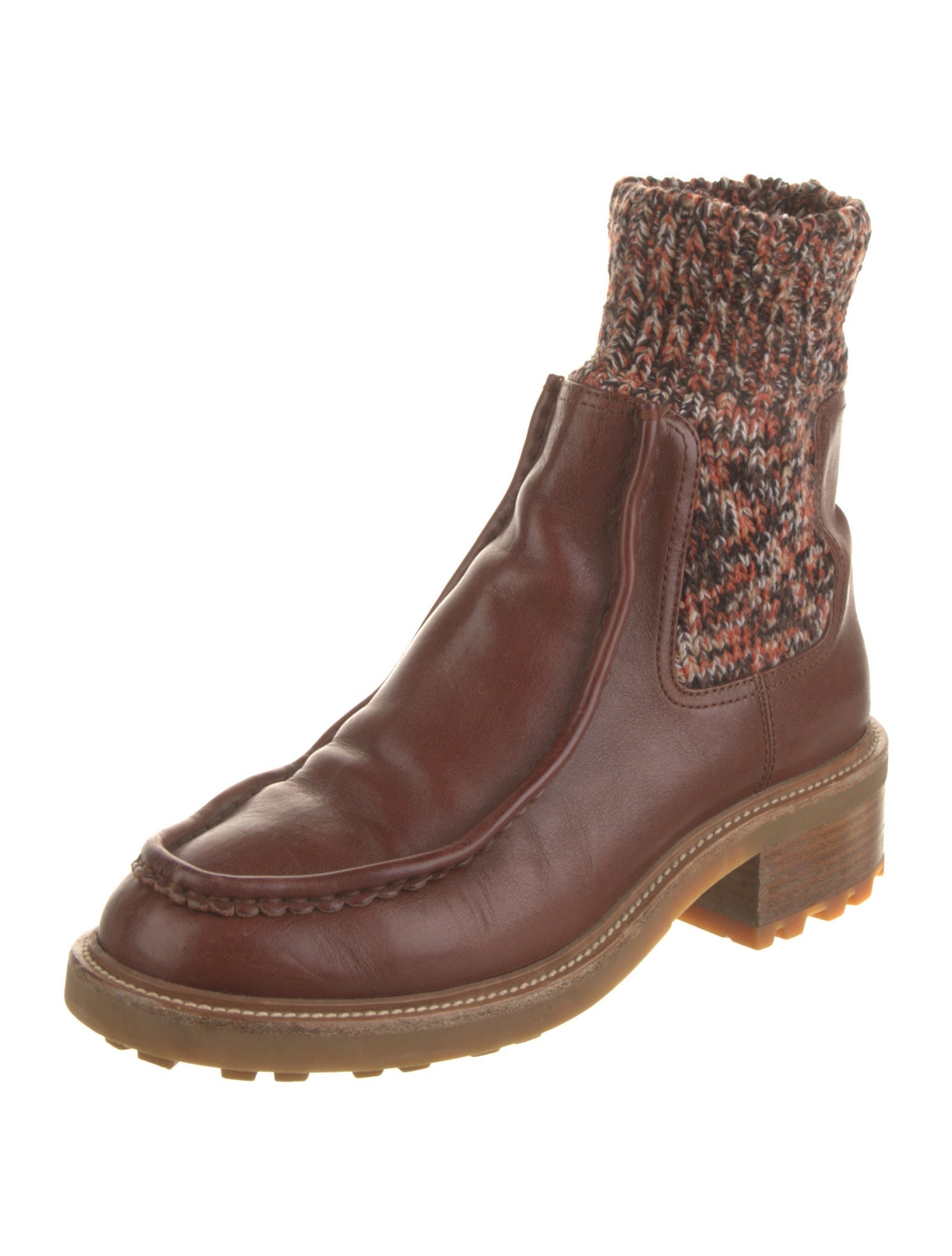 Chloé Leather Tweed Pattern Sock Boots