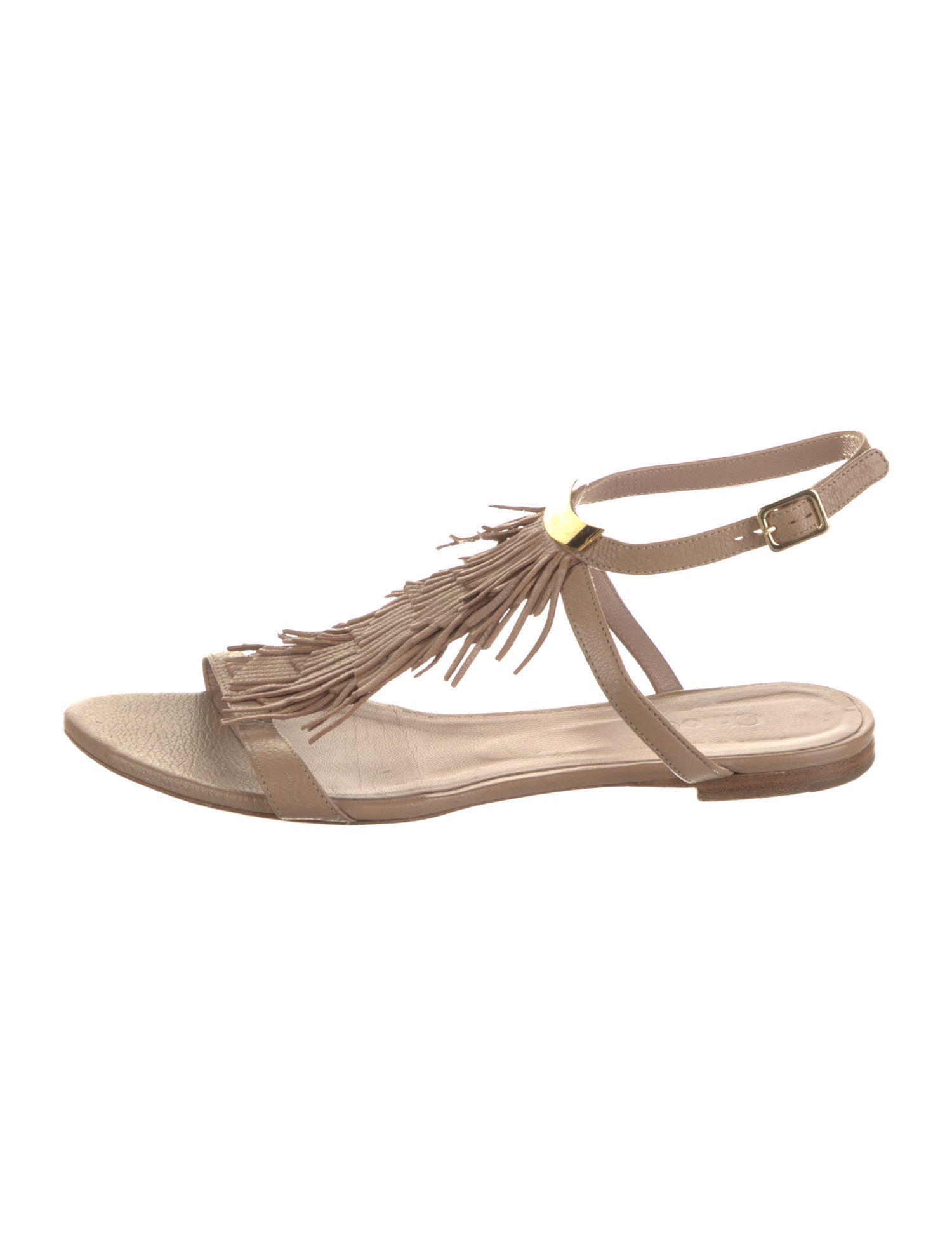 Chloé Leather Fringe Trim Accent T-Strap Sandals