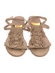 Chloé Leather Fringe Trim Accent T-Strap Sandals