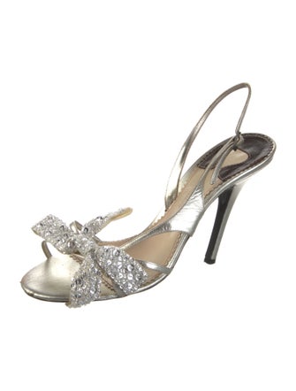 Chloé Leather Bow Accents Slingback Sandals