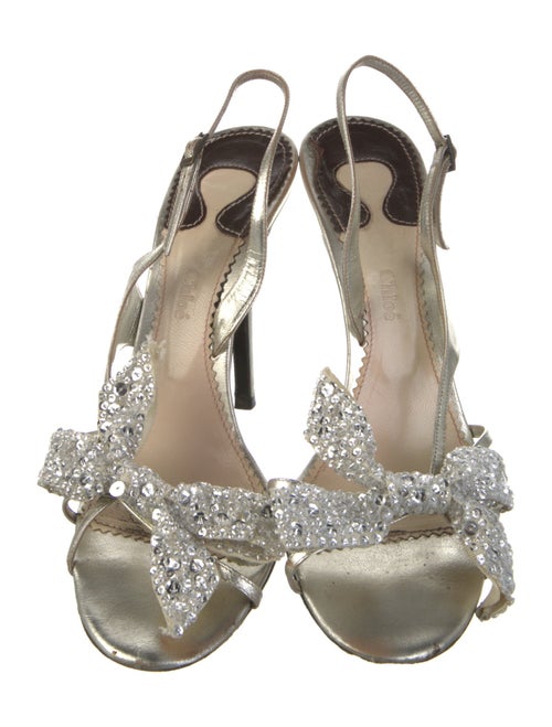 Chloé Leather Bow Accents Slingback Sandals