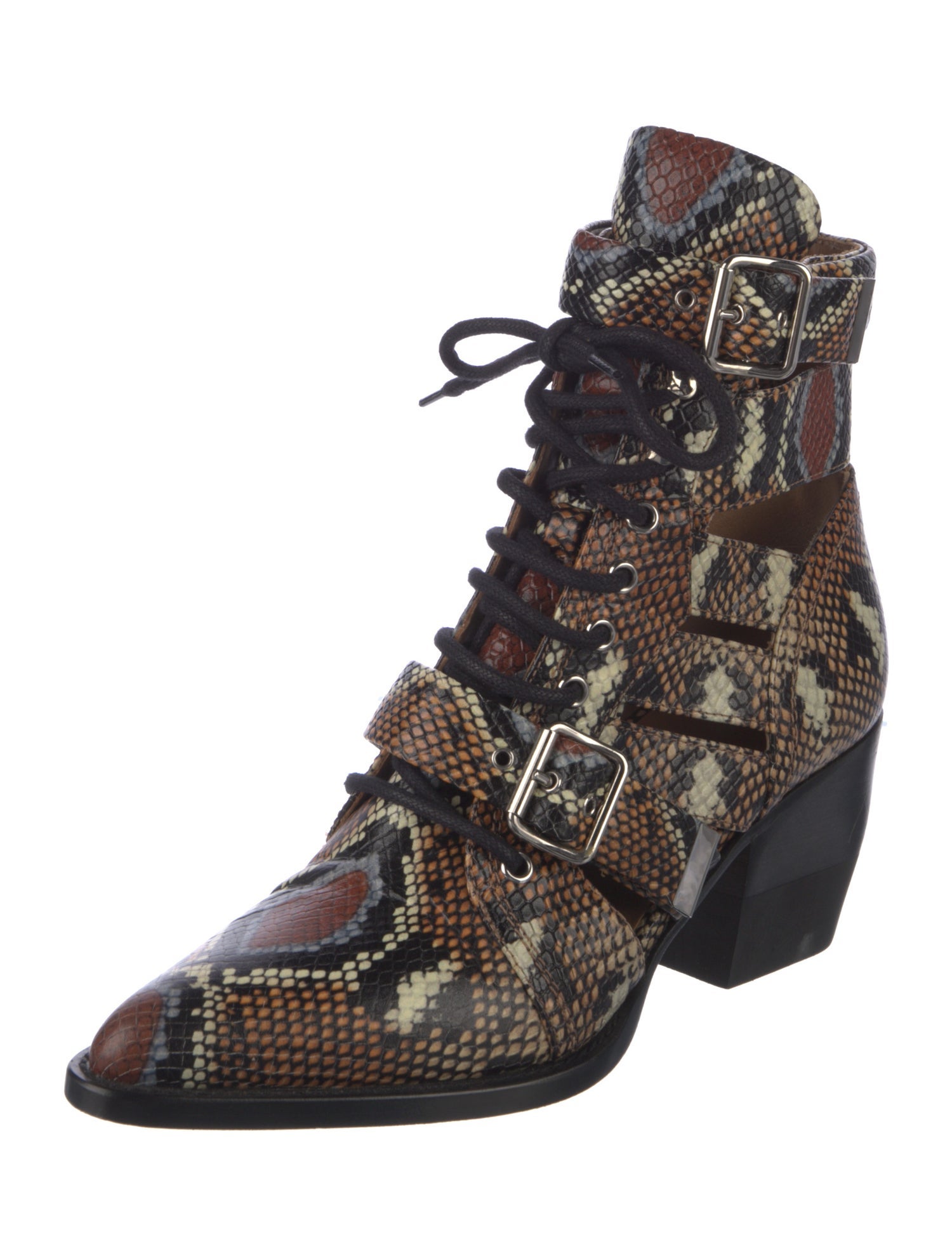 Chloé Rylee Embossed Leather Lace-Up Boots